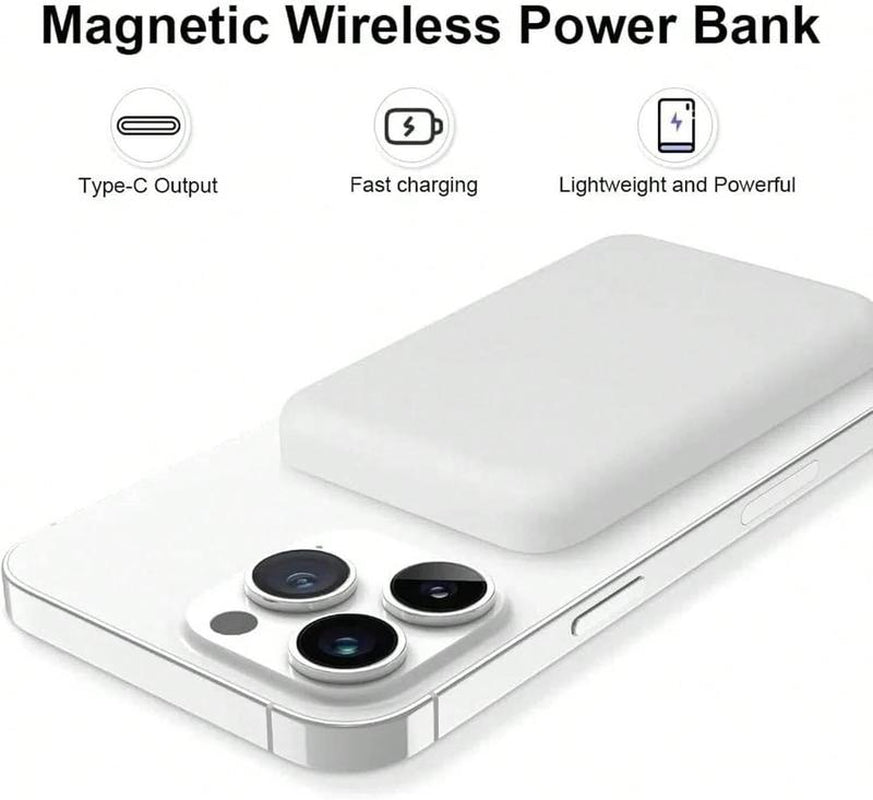 Magsafe Wireless Power Bank 5000Mah - USB Type-C, Supports Iphone 12-17 & Android, Fast Charging, Stylish & Compact, Magnetic Ring Included