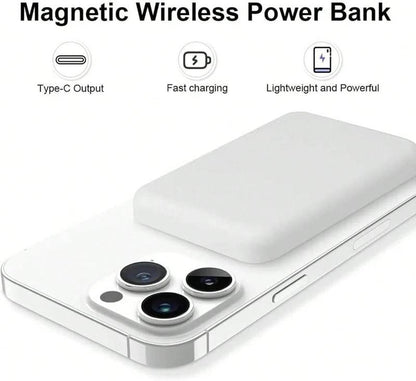 Magsafe Wireless Power Bank 5000Mah - USB Type-C, Supports Iphone 12-17 & Android, Fast Charging, Stylish & Compact, Magnetic Ring Included