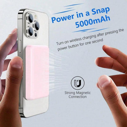 Magsafe Wireless Power Bank 5000Mah - USB Type-C, Supports Iphone 12-17 & Android, Fast Charging, Stylish & Compact, Magnetic Ring Included