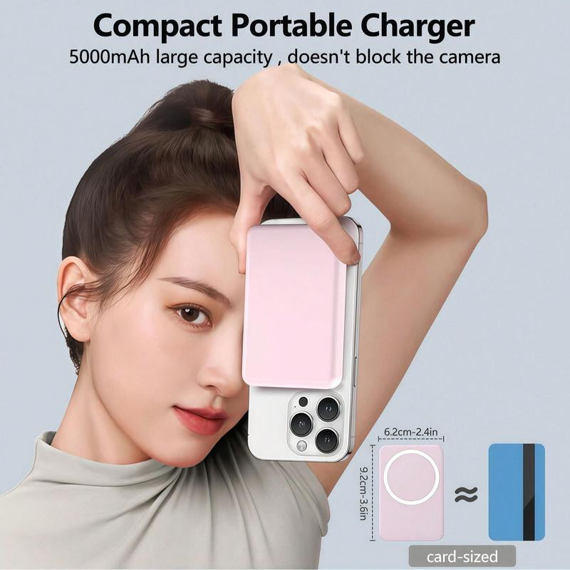 Magsafe Wireless Power Bank 5000Mah - USB Type-C, Supports Iphone 12-17 & Android, Fast Charging, Stylish & Compact, Magnetic Ring Included