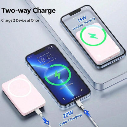 Magsafe Wireless Power Bank 5000Mah - USB Type-C, Supports Iphone 12-17 & Android, Fast Charging, Stylish & Compact, Magnetic Ring Included