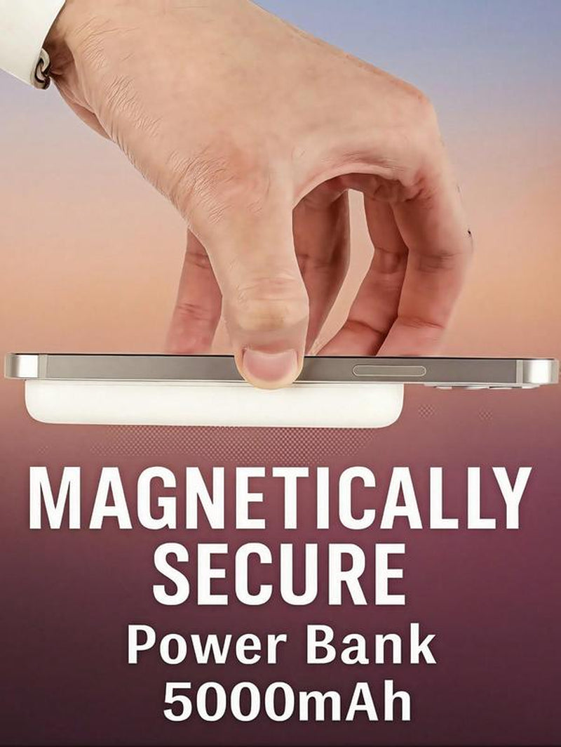 Magsafe Wireless Power Bank 5000Mah - USB Type-C, Supports Iphone 12-17 & Android, Fast Charging, Stylish & Compact, Magnetic Ring Included